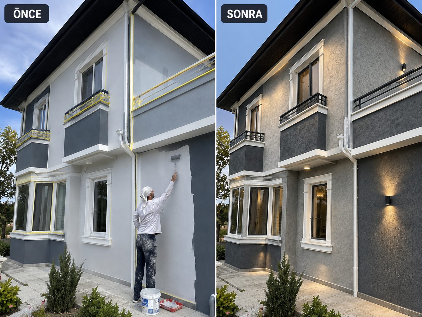 Karaburun dış cephe boya öncesi ve sonrası